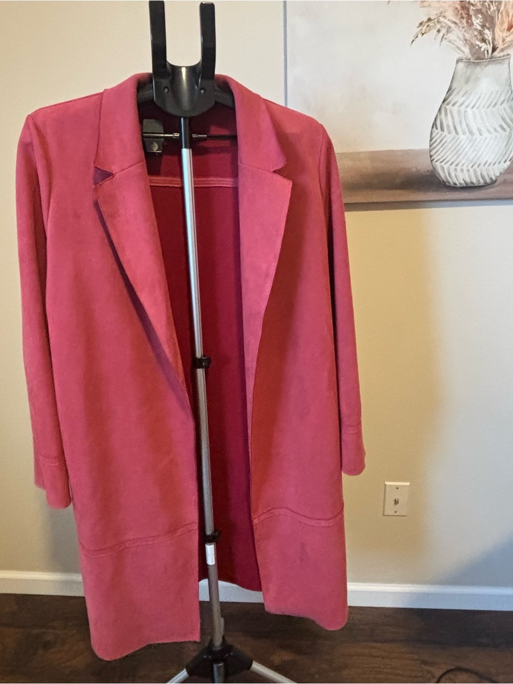 Zara Faux Suede Open Front Longline Trench Duster Coat Jacket Rose Pink XL
